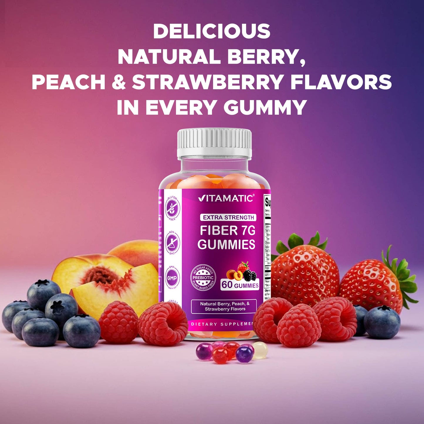 Vitamatic Prebiotic Fiber Gummies for Adults - 7G Fiber