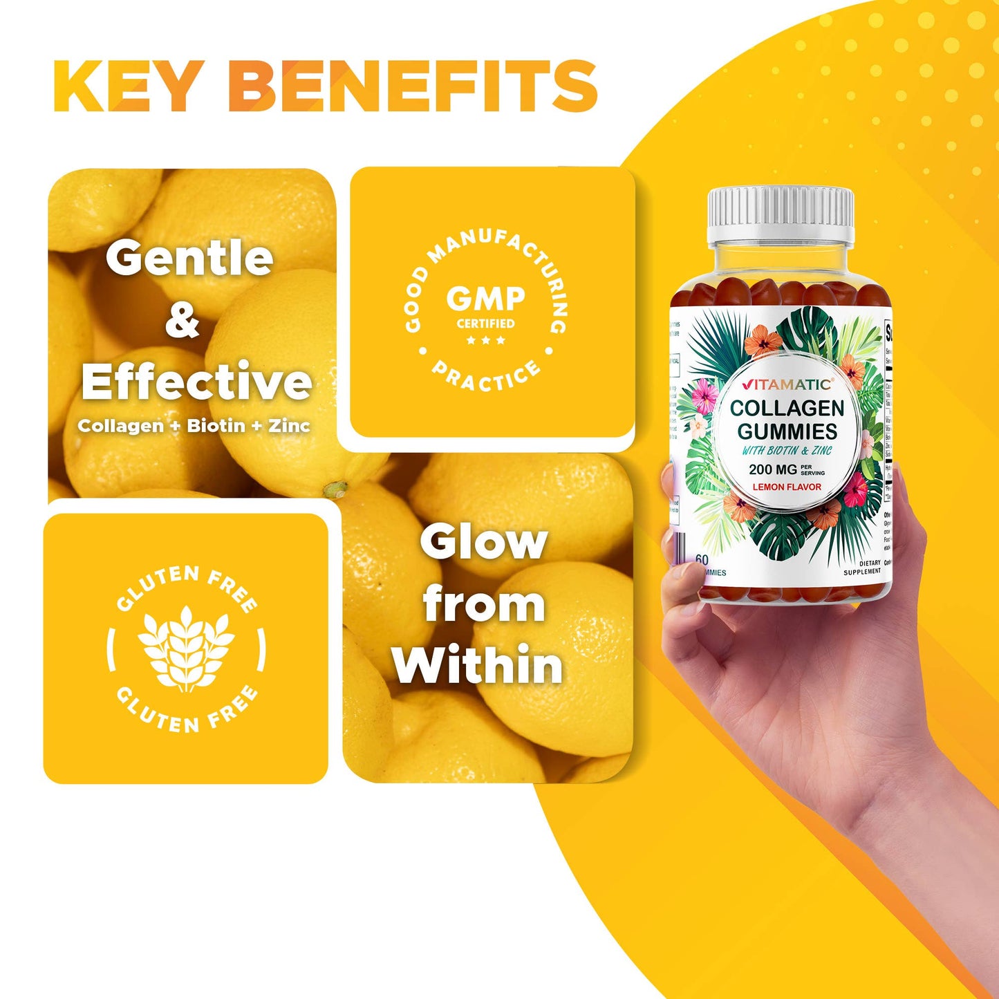 Vitamatic Hydrolyzed Collagen Gummies with Zinc and Biotin
