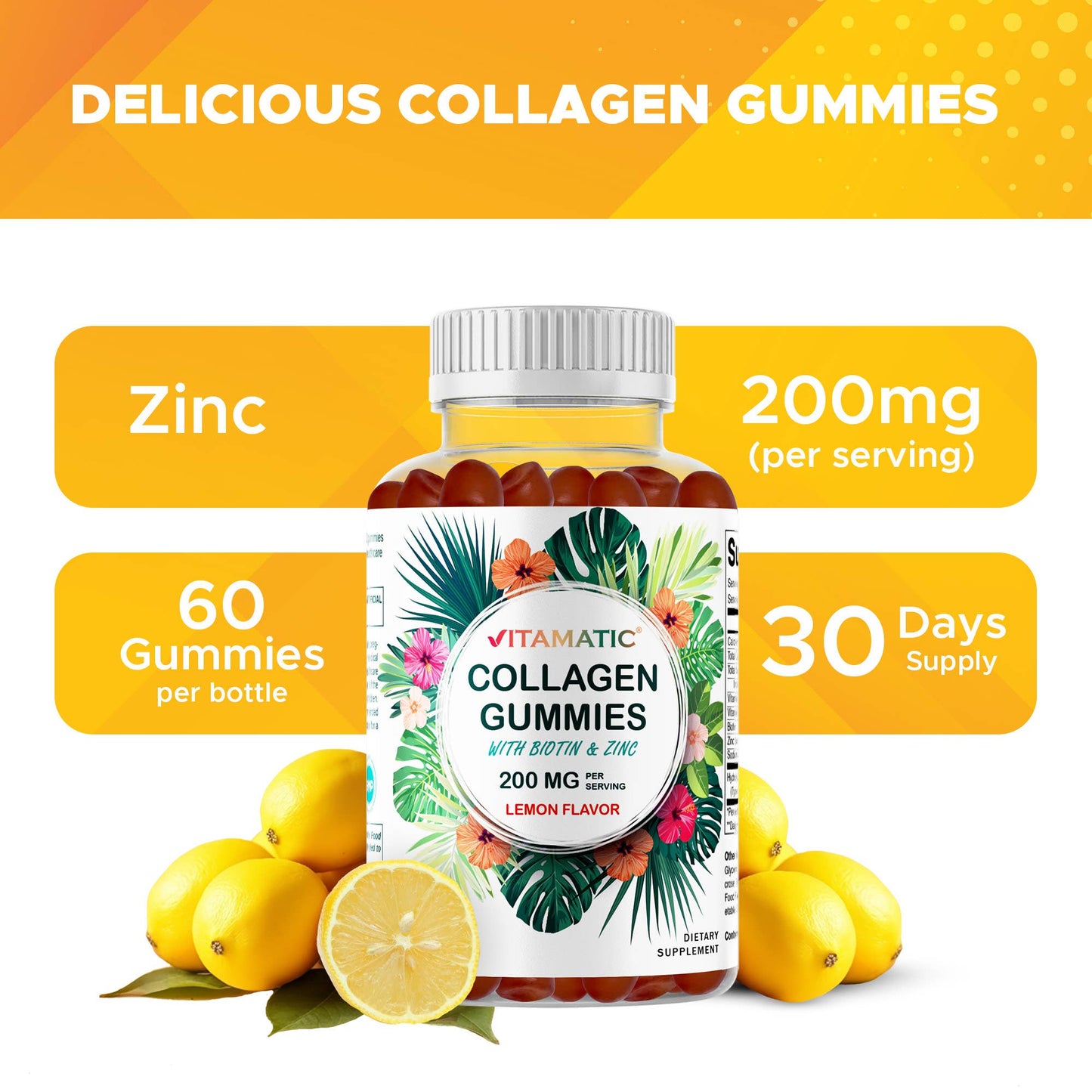 Vitamatic Hydrolyzed Collagen Gummies with Zinc and Biotin