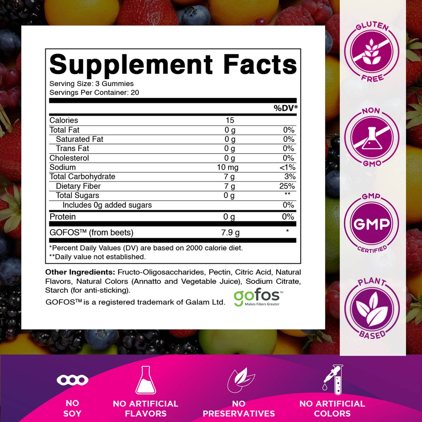 Vitamatic Prebiotic Fiber Gummies for Adults - 7G Fiber