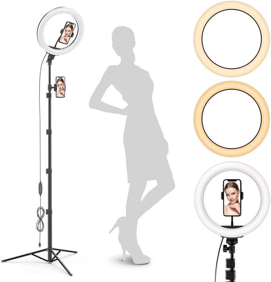 10" Ring Light Tripod with LEDs, Dual Phone Holders - for Ma